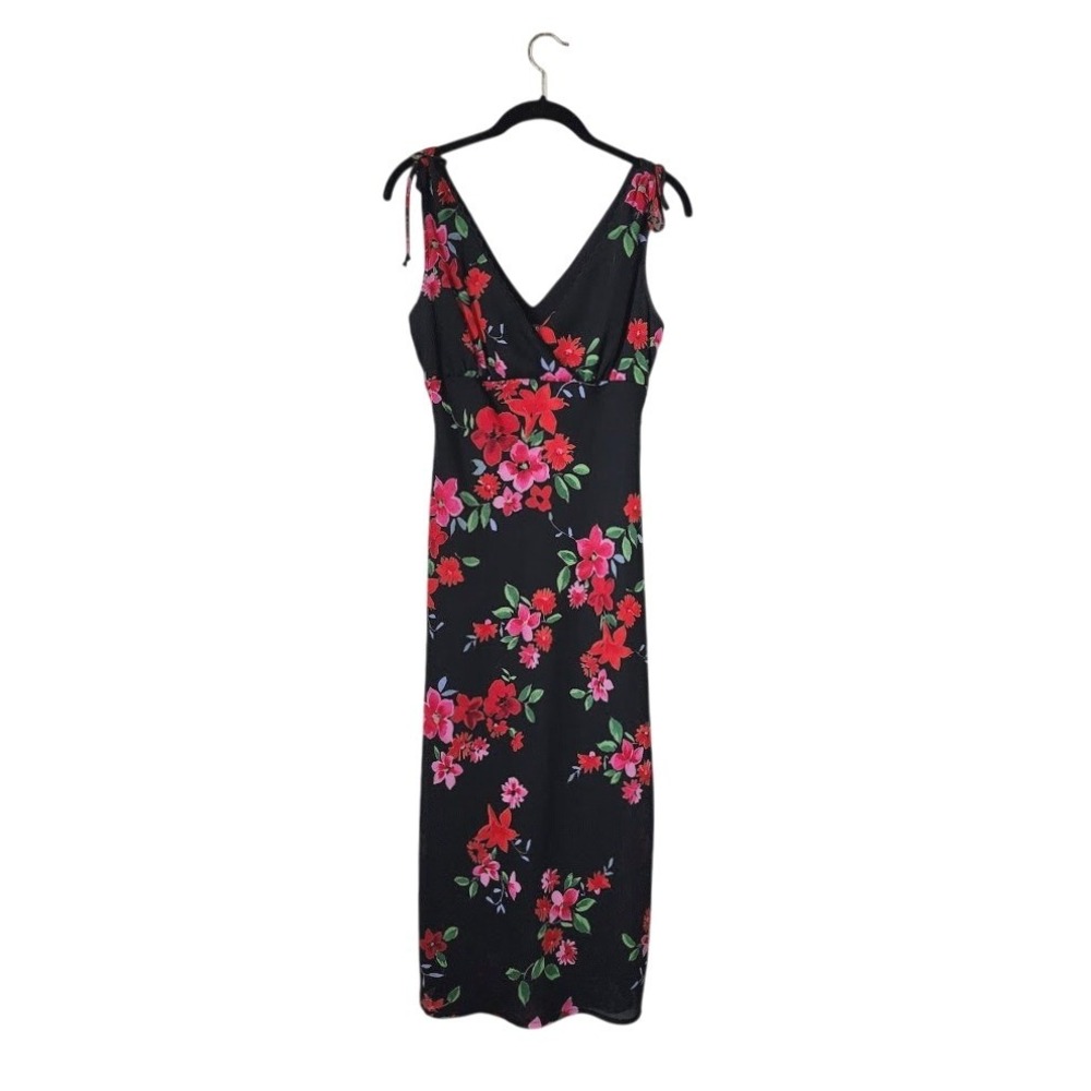UP FRONT 90s Vintage Floral bias cut Midi Dress Grunge Coquette Whimsigoth Black